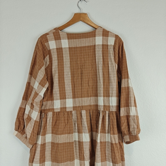 Grade & Gather Nwot Plaid Button Up 3/4 Sleeves Vneck Cotton Knee Length Dress M - Picture 12 of 14